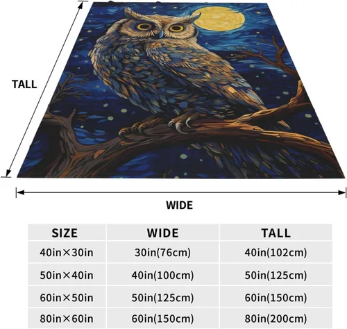 Miniatura 3 de Manta de búho para adultos y niños, regalos para los amantes de los búhos, manta de franela con pintura de cielo estrellado azul, suave, cómoda