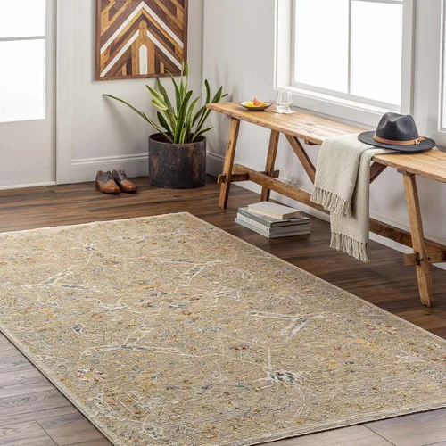 Miniatura 8 de Hauteloom Kunzite - Alfombra de área para sala de estar, dormitorio, borde de medallón floral geométrico envejecido, tradicional oriental de Marrón
