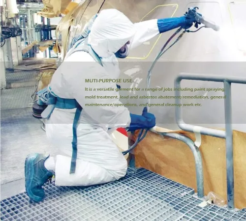Miniatura 4 de SYINE Paquete de 5 mamelucos protectores desechables con capucha, puño elástico para trabajos de limpieza de pintura en aerosol, transpirable