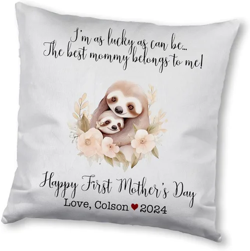 Miniatura 6 de Mother's Day Sloth, First Mother's Day Custom Pillowcase, Personalized Mother's Day Pillowcase, Gift for Mom, Home Decor