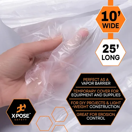 Miniatura 4 de Xpose Safety Láminas de plástico transparente – Rollo de 10 x 25 pies – Hoja de polietileno resistente de 3 mil – Impermeable, a prueba de polvo
