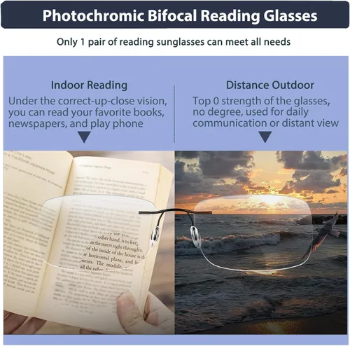 Miniatura 3 de K.LAVER Lentes de lectura bifocales fotocromáticos con bloqueo de luz azul para hombres y mujeres, gafas de sol sin montura de transición