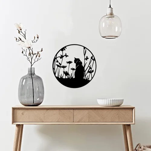 Miniatura 5 de SwallowLiving Decoración de silueta de gato negro de metal de 13.4 x 13.4 pulgadas, arte de pared de corte láser, elegante regalo de gato negro