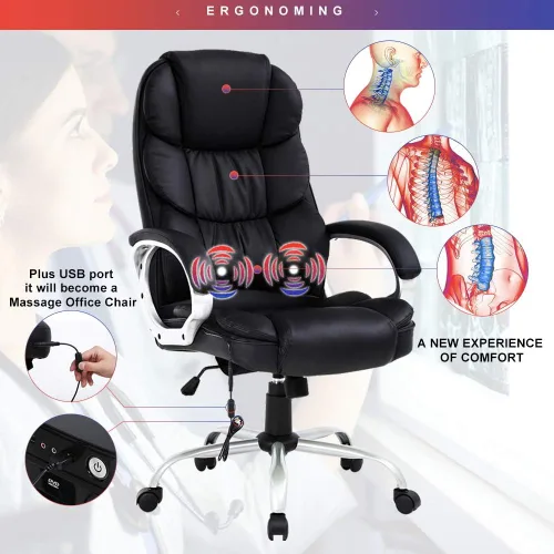 Miniatura 4 de Silla de oficina ejecutiva, silla de computadora de cuero grande y alta, silla ergonómica de escritorio de masaje, silla de trabajo giratoria