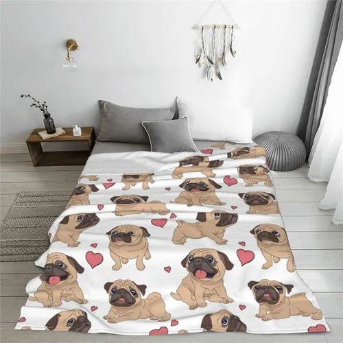Miniatura 3 de Manta de perro con diseño de cachorro de carlino, manta de cama suave, ligera y acogedora manta de forro polar de franela de felpa para sofá