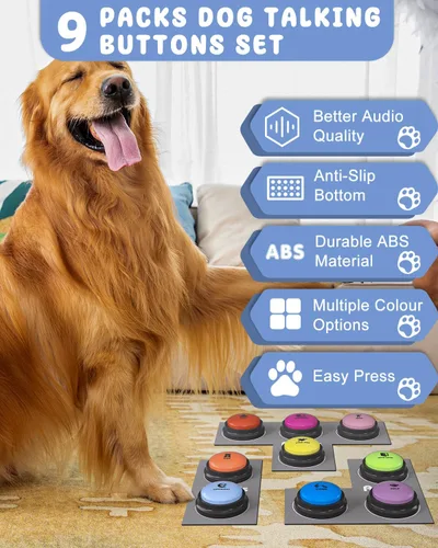 Miniatura 2 de Botones para comunicación para perros, juego de 9 botones para hablar con perros, grabación de voz de 30 segundos, botones de entrenamiento