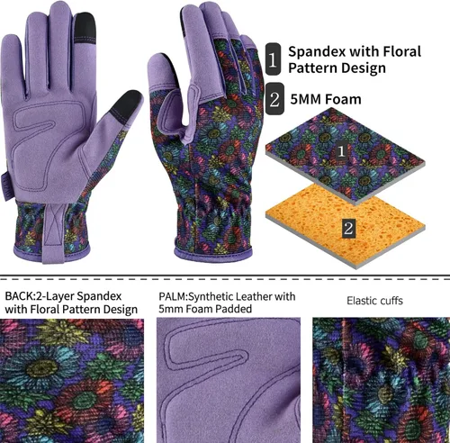 Miniatura 4 de Guantes de Jardinería OIZEN para Mujeres y Hombres, Guantes de Jardín con Pantalla Táctil, Guantes de Trabajo a Prueba de Espinas y Pinchazos