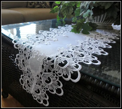 Miniatura 5 de 65 "Lace Dresser Bufanda Camino de mesa Flor Blanca Europeo Mantel Mantel