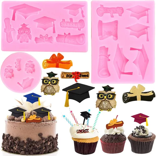 Miniatura 5 de ZiXiang Molde de silicona para graduación, tapa de doctorado, moldes de silicona para diploma, molde de fondant para graduados, moldes para dulces