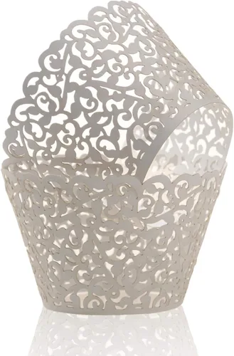 Miniatura 9 de KPOSIYA Paquete de 120 envoltorios artísticos para magdalenas, tazas de papel para hornear pasteles, diseño de vid cortadas con láser, bandejas