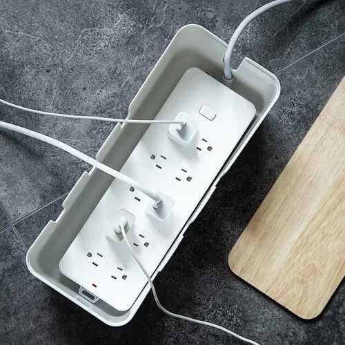 Miniatura 7 de Caja de organización de cables, 12 x 5 x 4.5 pulgadas, tapa de madera, organizador de cables para escritorio, TV, computadora, sistema