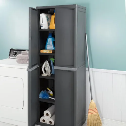 Miniatura 6 de Sterilite Gabinete de 4 estantes, almacenamiento útil con cerradura y estantes ajustables, gris - Unidad de estanterías de plástico para organizar