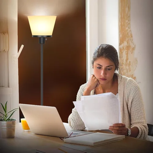 Miniatura 5 de Lámpara de pie para Dormitorio, Lámpara de pie dorada con pantalla de plástico blanco, Lámparas de pie modernas y altas, lámpara de pie brillante