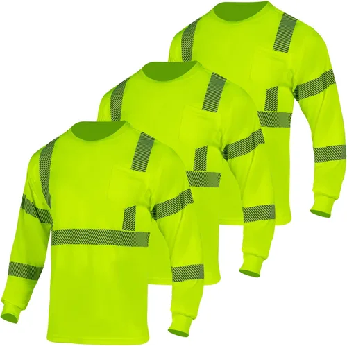 Miniatura 16 de FONIRRA Hi Vis - Camisetas de seguridad con bolsillo para hombre, manga larga, reflectante, ANSI Clase 2, para trabajo