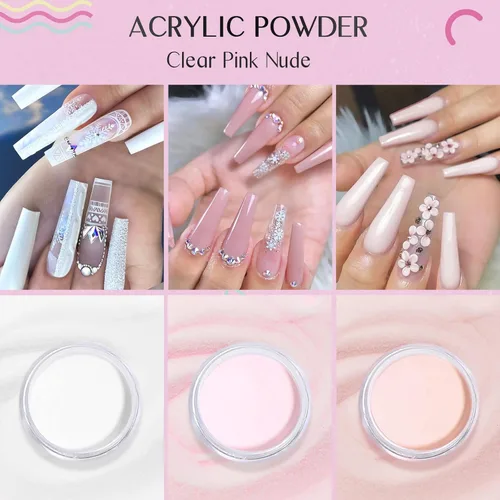 Miniatura 2 de Saviland Kit de iniciación de uñas acrílicas: polvo y líquido acrílico rosa claro nude, cepillo, limas, formularios, uñas a presión, juego