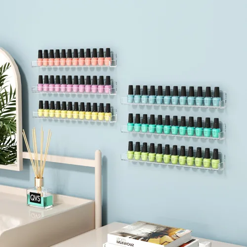 Miniatura 5 de FEMELI Estante de pared acrílico transparente para esmalte de uñas: 12 estantes de exhibición del soporte del organizador - 15 pulgadas