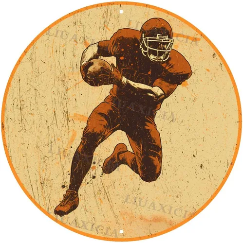 LIUAXICIA Cartel de fútbol deportivo vintage redondo de aluminio de metal, jugador retro americano para bar y hogar, 8.00 x 8.00 pulgadas