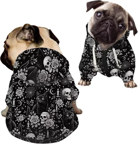 Miniatura 27 de Howilath Disfraz de Halloween de hueso de perro, sudadera con capucha de esqueleto para perro, ropa para mascotas, ropa con cremallera de calavera