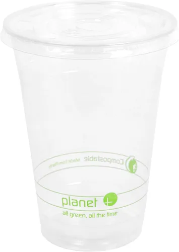 Miniatura 5 de Planet+ Tapas de ácido poliláctico 100% compostables para vasos fríos transparentes de 9/12/16/20/24 onzas, estilo plano, estuche de 1000