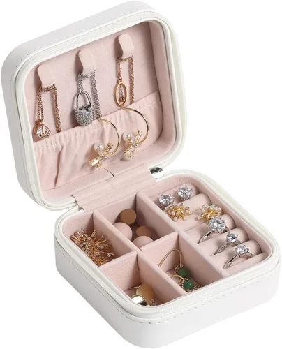 Casegrace - Mini joyero portátil de viaje de cuero para joyas organizador de anillos caja de regalo para niñas y mujeres