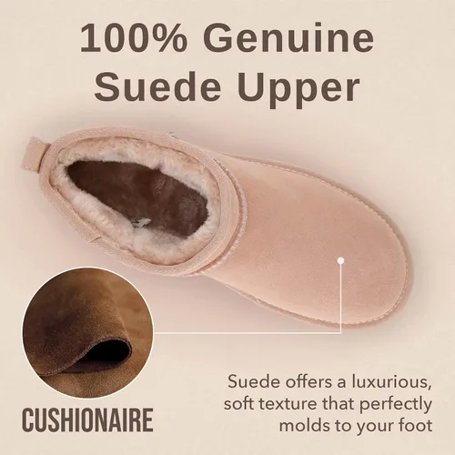Miniatura 131 de CUSHIONAIRE, Hip 2 - Botas de nieve de gamuza auténtica para mujer, sin cordones, con cómodo forro de piel de oveja sintética + espuma viscoelástica