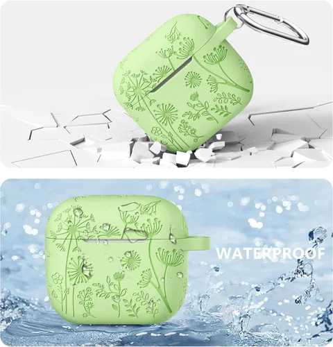 Miniatura 4 de Lerobo Funda con grabado de flores para estuche de AirPods de 3ª generación, funda de estuche con llavero, cubierta de silicona compatible con Apple