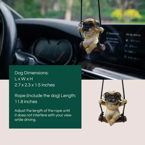 Miniatura 5 de Floruit Accesorios para colgar en el espejo del auto con diseño de pug, lindos accesorios para el espejo retrovisor que se balancea para hombres
