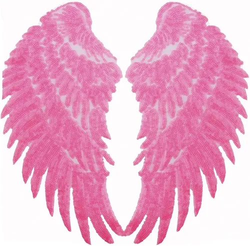 1 par de lentejuelas con alas de ángel bordadas para planchar para decoración de ropa (rosa intenso)