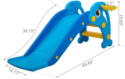 Miniatura 5 de NYEEKOY Tobogán 3 en 1 para niños pequeños, tobogán para bebés, juego de escalador de plástico con aro de baloncesto y pelota, patio de juegos Azul