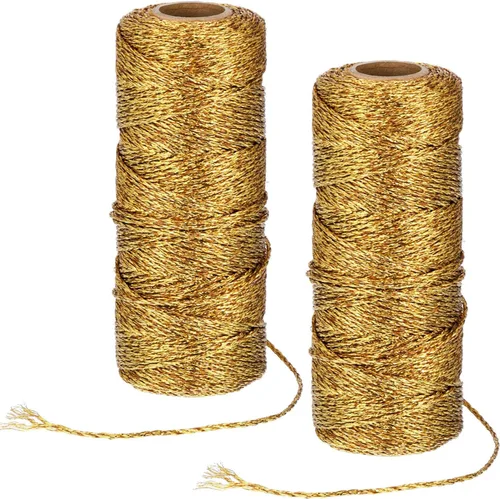 Pangda 2 Rollos 200 Metros Cordel de Navidad Metálico para Panaderos, Cordel Decorativo para Envolver Regalos, Cordel para Manualidades, Cordel de