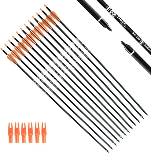 TIGER ARCHERY - Flecha de carbono de 30 pulgadas con puntas extraíbles para arco compuesto y recurvo (paquete de 12 unidades)