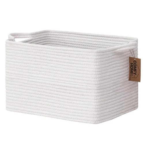 Miniatura 13 de COMFY-HOMI Cesta tejida de cuerda de algodón con asas para estantes, juguetes, libros, cestas de almacenamiento de tela para organizar, organizador