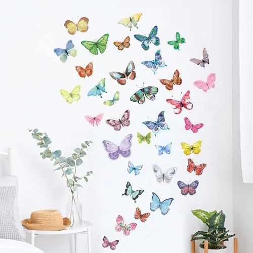 AOWDIAO Calcomanías de pared con diseño de mariposa de acuarela para decoración de dormitorio de niñas, habitación de guardería