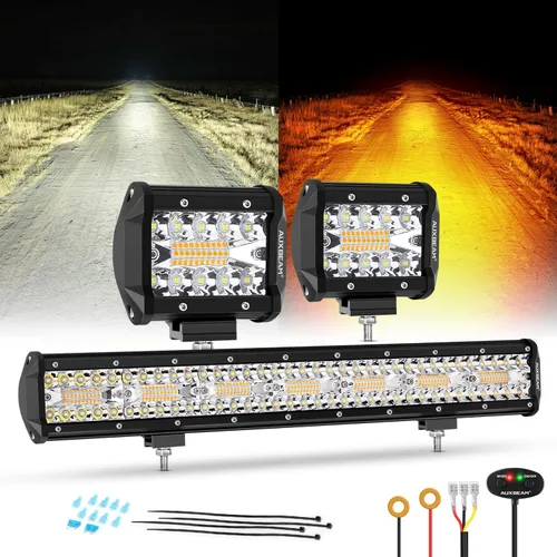Miniatura 19 de Auxbeam Cubo luz LED ámbar de 3 pulgadas, 72 W todoterreno, 6 modos dos colores, estroboscópica antiniebla de conducción penetración e inundación