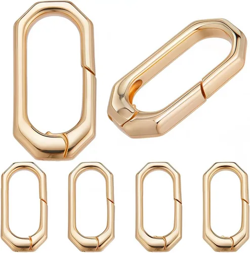 Miniatura 11 de SUNNYCLUE 1 caja de 6 piezas de 3 tamaños de latón ovalados llaveros de puerta de resorte, pequeño llavero de oro de 18 quilates, mosquetón, cierres
