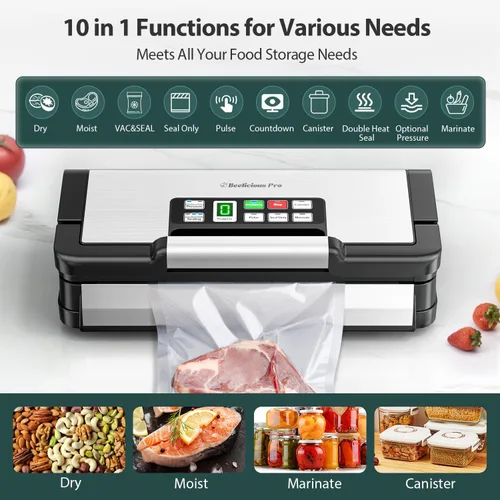Miniatura 4 de Máquina selladora al vacío de 95 kPa con tecnología AquaLock, para sellos húmedos, sellado 2X y 130 W, sellador de alimentos completamente