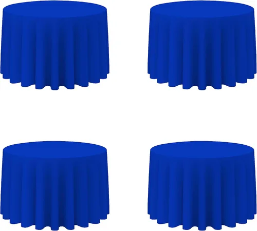 Miniatura 102 de BRILLMAX Paquete de 4 manteles redondos color azul rey de 132 pulgadas, tela de lino de poliéster lavable a granel, para bodas, recepciones, Azul