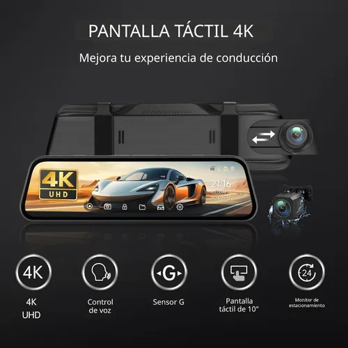 Miniatura 2 de Veement Cámara de espejo retrovisor 4K, cámara de tablero de espejo 4K de 10 pulgadas con cámara de respaldo de 1080P, cámara de tablero frontal