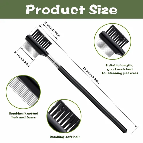 Miniatura 2 de cobee Peine de aseo de metal de doble cabeza para perros, cachorros y gatos – 2 piezas quitamanchas Booger, pulgas, corteza, moco y lágrimas