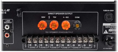 Miniatura 4 de Rockville RCS180-6 180W 6-Zona 70v Amplificador Comercial, Bluetooth, USB/SD/RCA, Mic, Entradas Ópticas, FM, para Restaurantes/Oficinas