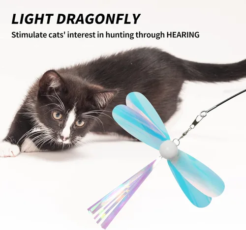 Miniatura 5 de uahpet Juguetes de plumas naturales para gatos de interior, varita retráctil para gatitos, 60 pulgadas, distancia de caza segura, juguetes