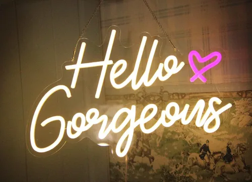 Miniatura 2 de DAKABUKA Letrero de neón Hello Gorgeous, luces LED de neón blancas cálidas para decoración de casa, boda, cumpleaños, despedida de soltera, fiesta