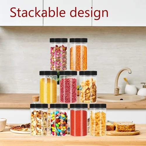 Miniatura 6 de Hajoyful Tarros de plástico con tapas, 20 frascos de plástico transparente de 14 onzas con tapas herméticas a prueba de fugas, de plástico negro