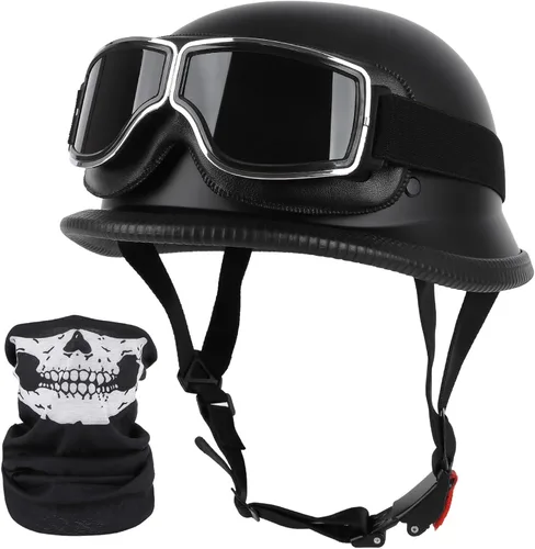 Casco de motocicleta de estilo alemán, aprobado por DOT, para adultos, hombres y mujeres, casco de media carcasa con gafas, para bicicleta de calle,
