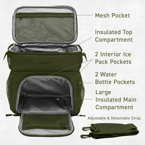 Miniatura 5 de Bentgo Prep Deluxe Bolsa Aislada Multicomida - Bolsa para lonchera, con capacidad para 5 comidas, aislamiento premium hasta 8 horas, duradera, Verde