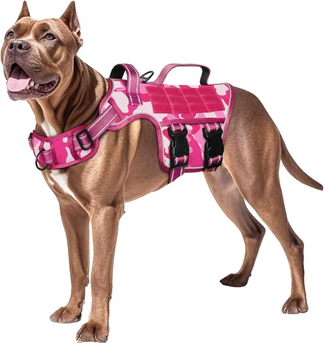 Miniatura 14 de Arnés para perros grandes resistente, arnés táctico sin tirones para perro con sistema Molle, chaleco para perro de servicio fácil de poner y Negro
