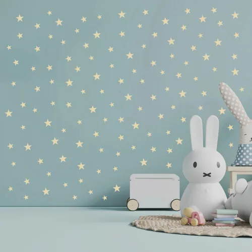 Miniatura 11 de Calcomanías de estrella azul bebé para niños y niñas, calcomanías de pared para habitación de niños (azul claro, estrella mixta, 112 unidades)