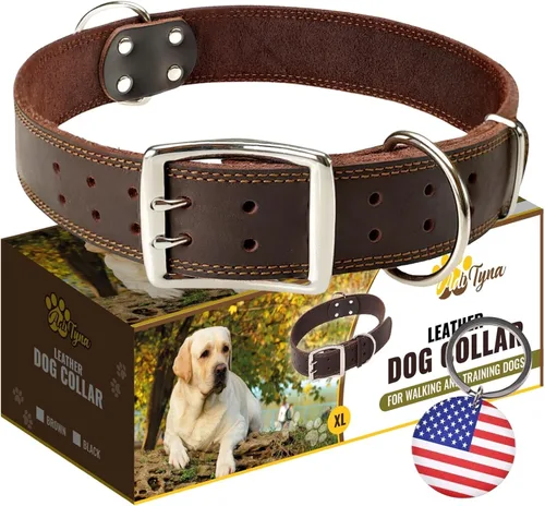 Miniatura 23 de ADITYNA Collar de cuero resistente para perros extra grandes, collar de cuero rojo suave y fuerte para razas XL