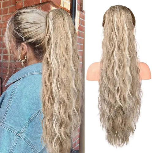 FLUFYMOOZ Extensión de Cola de Caballo, Extensiones de Cabello de Cola de Caballo con Cordón de 26 Pulgadas para Mujeres, Postizo de Cabello