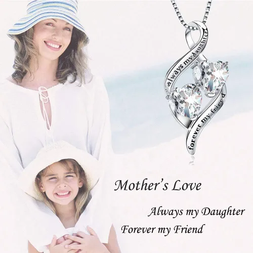 Miniatura 5 de Collar con colgante de corazón de plata ley 925 Always My Daughter&Sister Forever My Friend con doble amor, pulsera para madre e hija, regalo